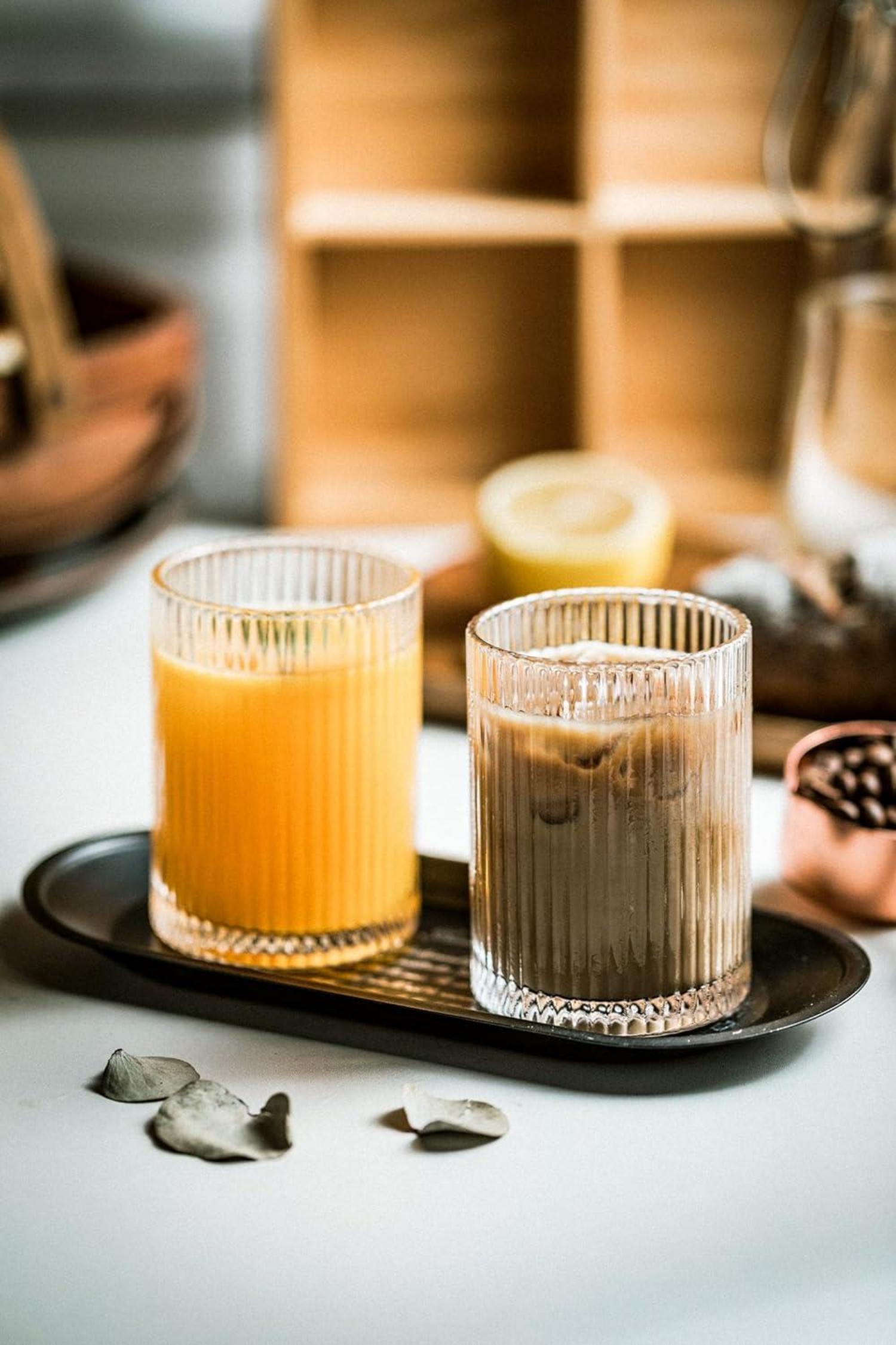 Premium Trinkgläser Set 4er Origami-Stil Geriffelte Longdrinkgläser