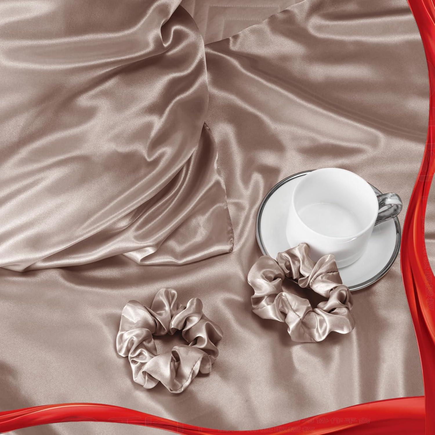 Satin Kissenbezug 40x60 Braun mit Haargummis, Pflege für Haar Haut