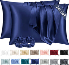 Satin Kissenbezug Dunkelblau 40x60 2er-Set mit Haargummis