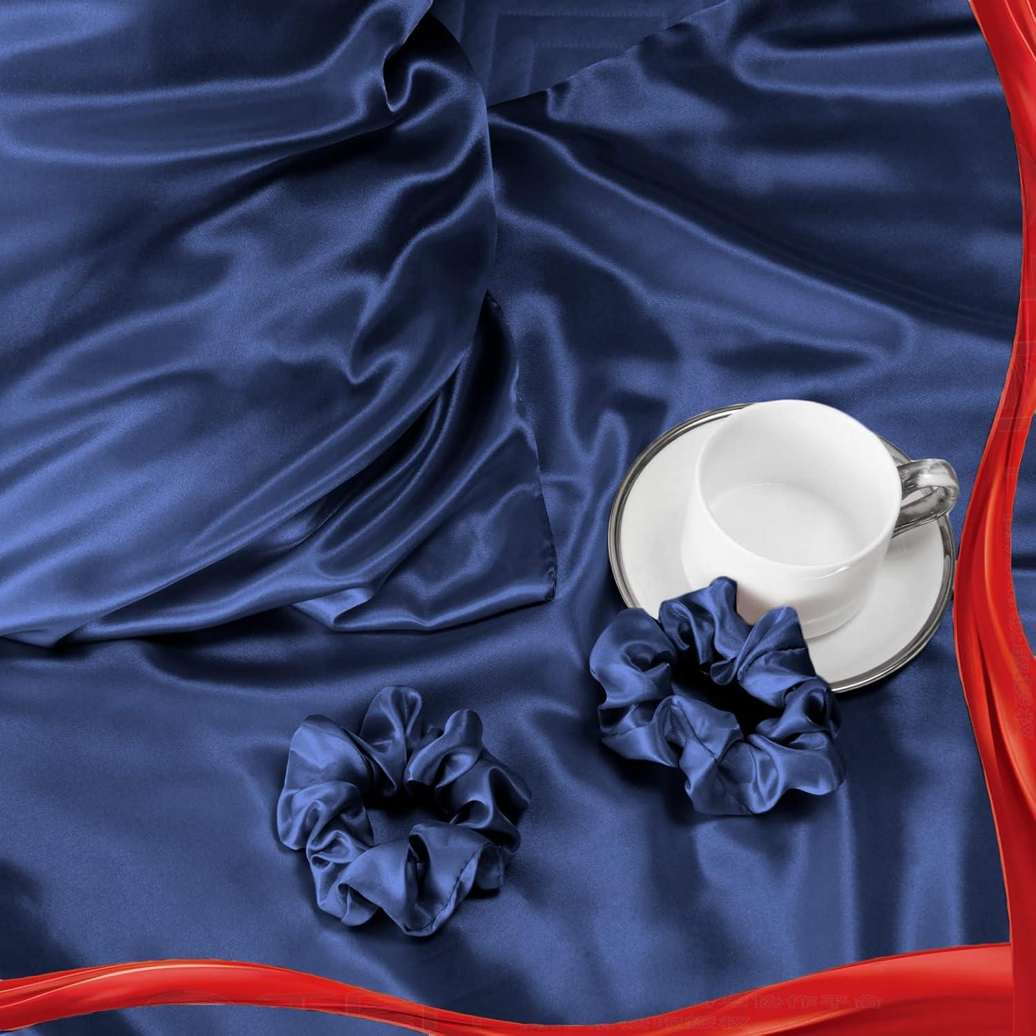Satin Kissenbezug 40x60 Dunkelblau mit Haargummis