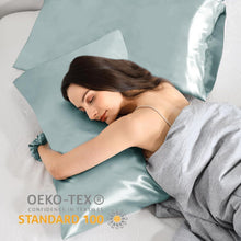 Satin Kissenbezug 40x60cm Grün 2er-Set mit Haargummis