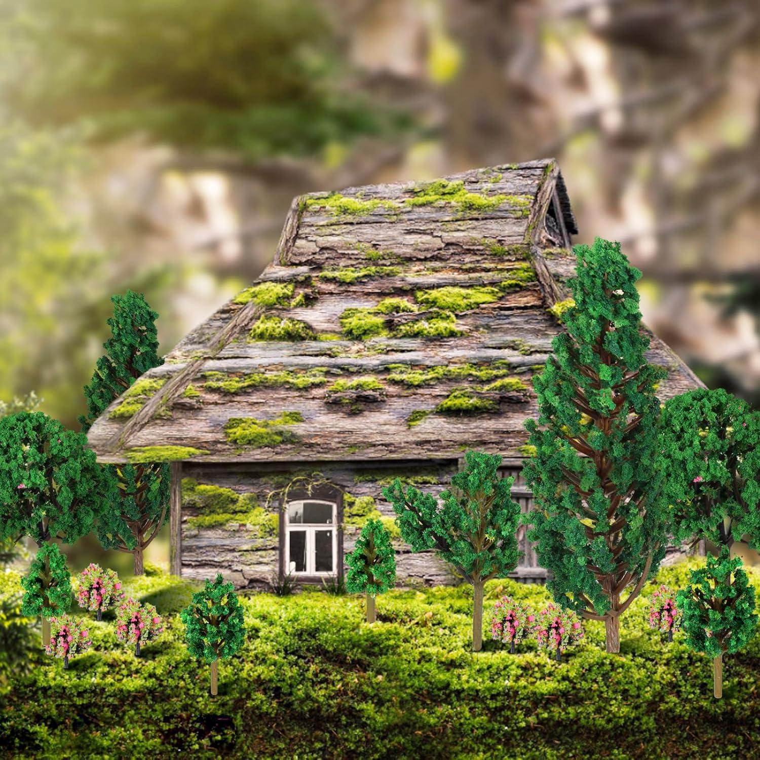 38 Stück Modellbau Bäume Diorama Miniatur Deko Zubehör Waldtiere