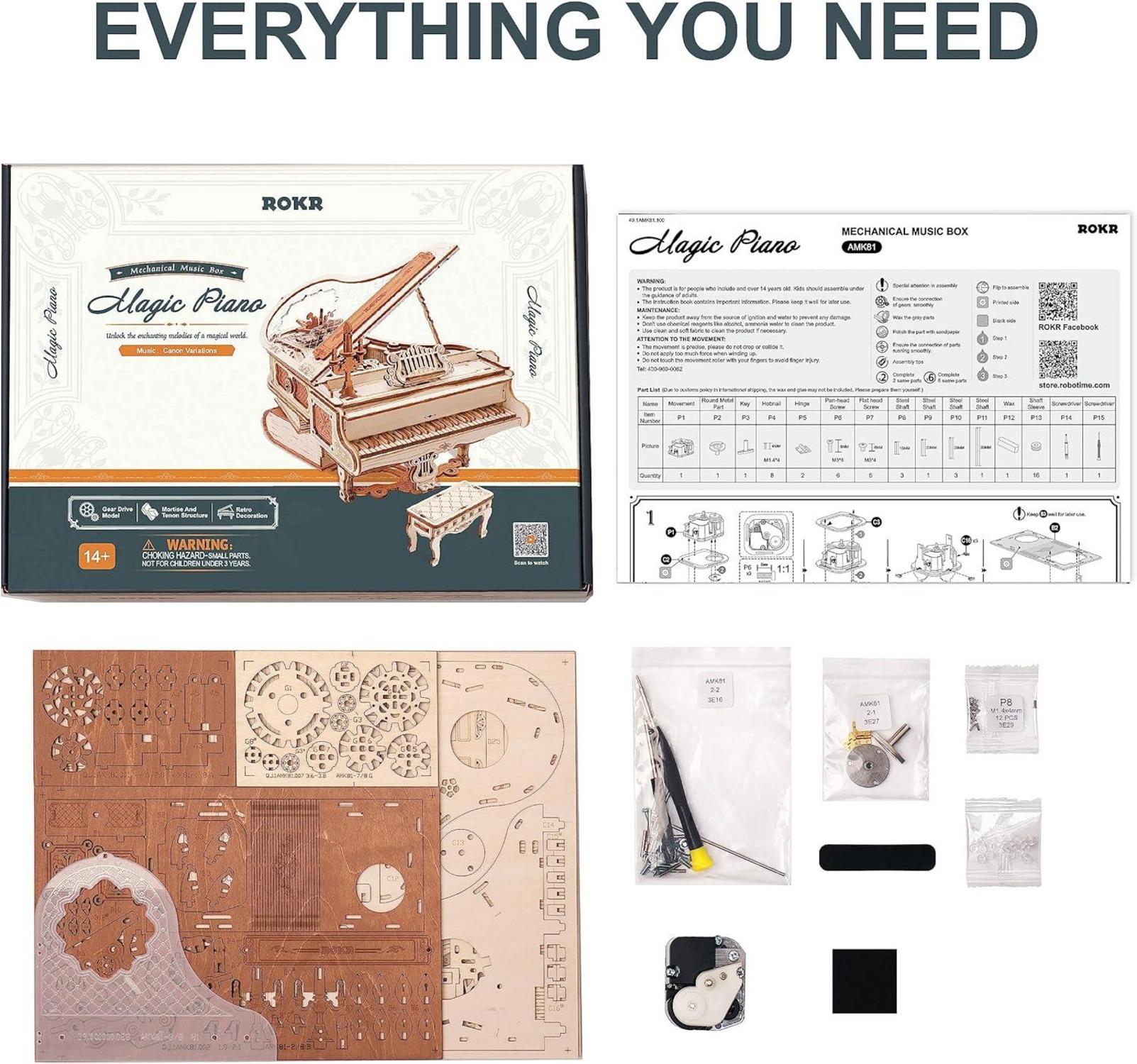 3D Puzzle Holzmodell Spieluhr Magisches Klavier Bausatz 223 Teile