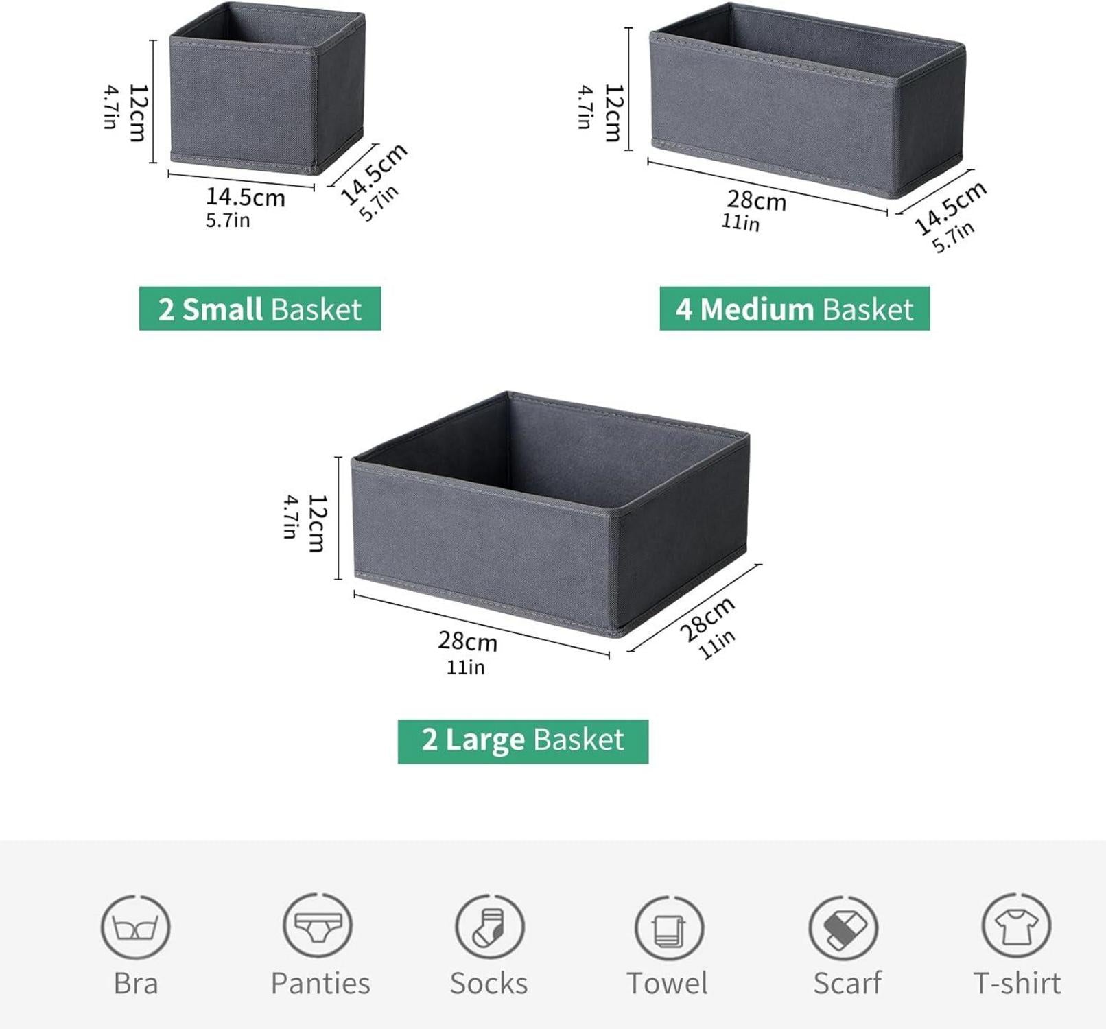 8-tlg. Aufbewahrungsbox Kleiderschrank Organizer Set Grau Washable
