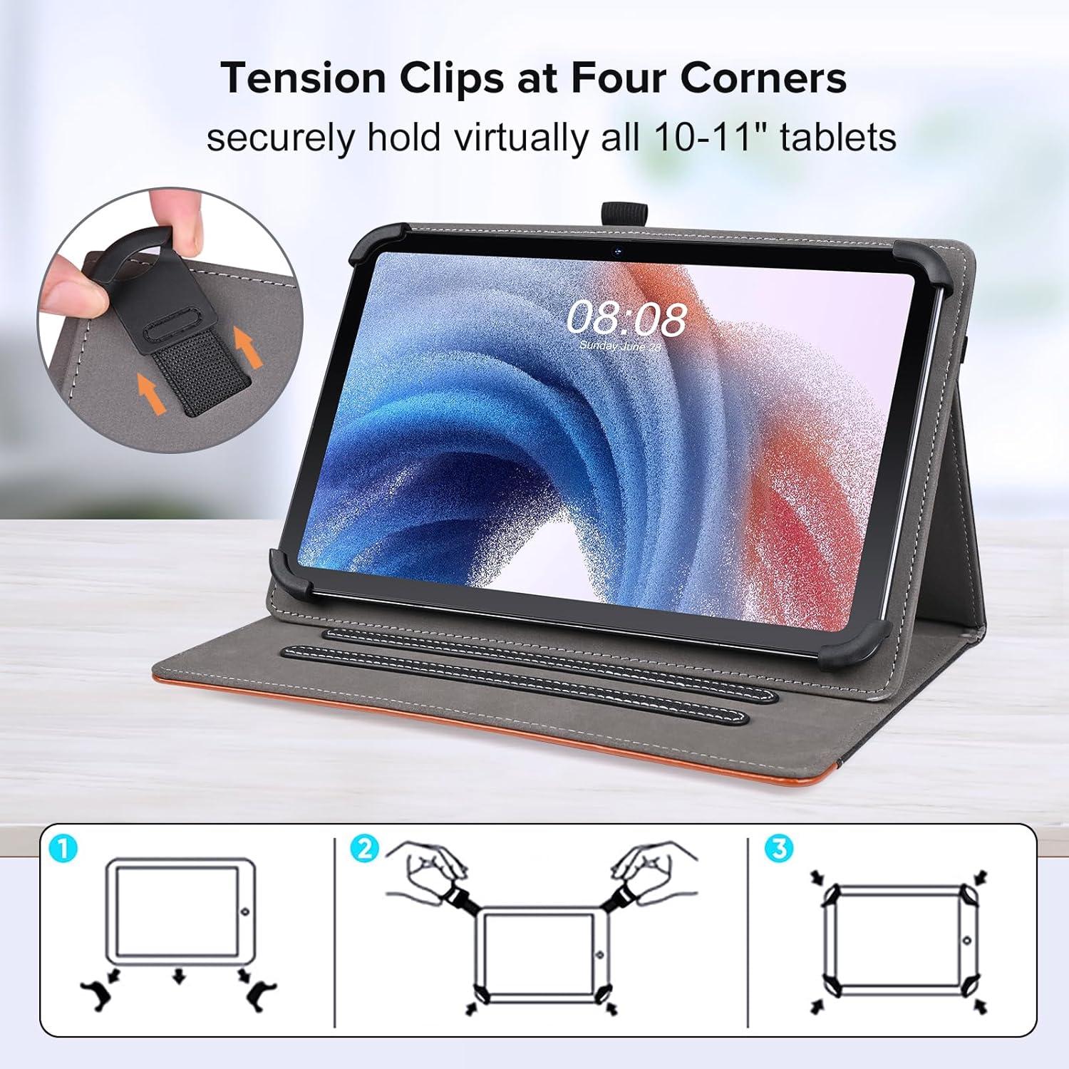 DLveer Universal Tablet Hülle 10-11 Zoll Schwarz PU Leder Schutzhülle Multi Viewing Angle