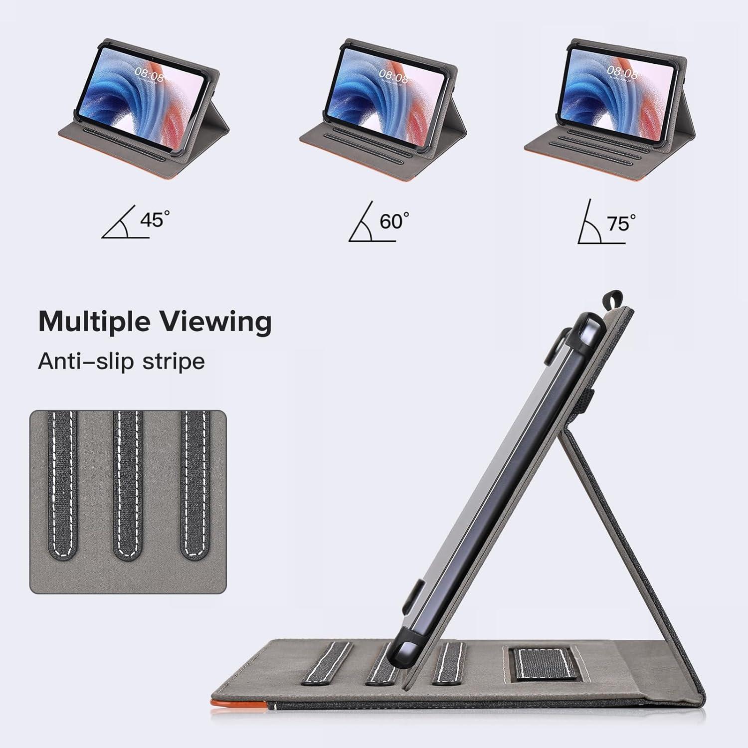 PU Leder Schutzhülle für 10-11 Zoll Tablet Hülle, Multi Viewing Angle, Schwarz