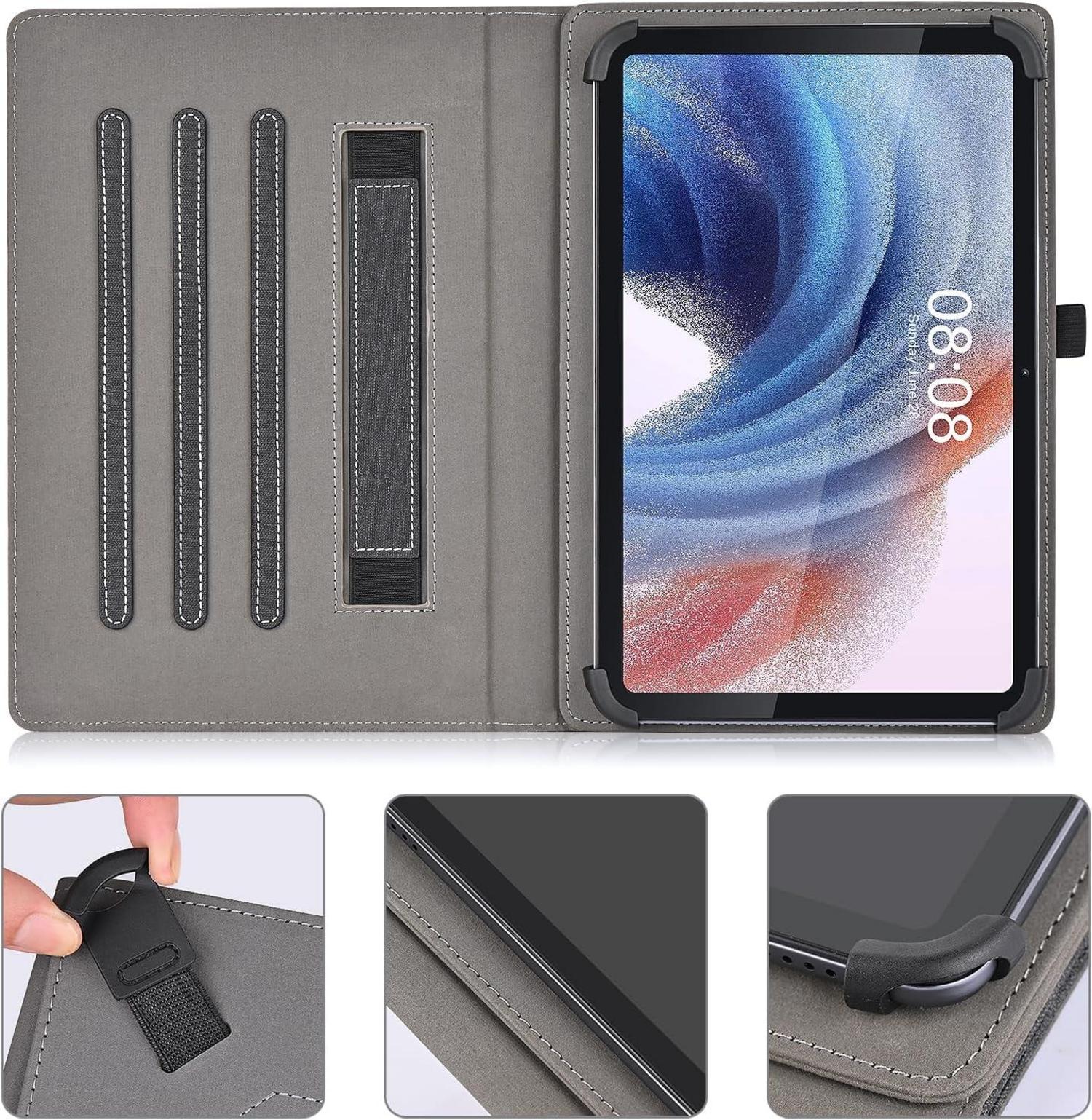 PU Leder Schutzhülle für 10-11 Zoll Tablet Hülle, Multi Viewing Angle, Schwarz