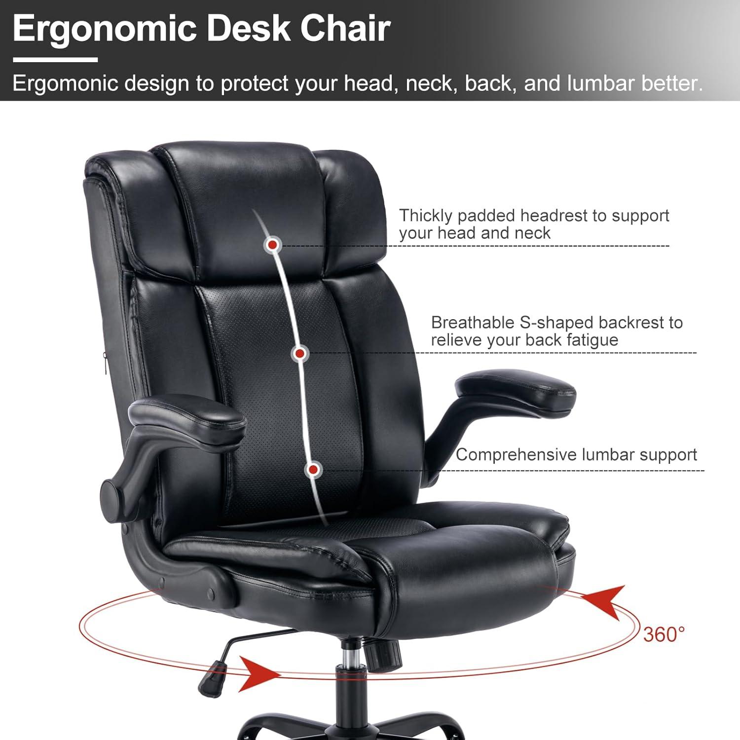 Bürostuhl PU-Leder 150KG belastbarkeit, Ergonomisch, Schwarz