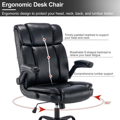 Bürostuhl PU-Leder 150KG belastbarkeit, Ergonomisch, Schwarz