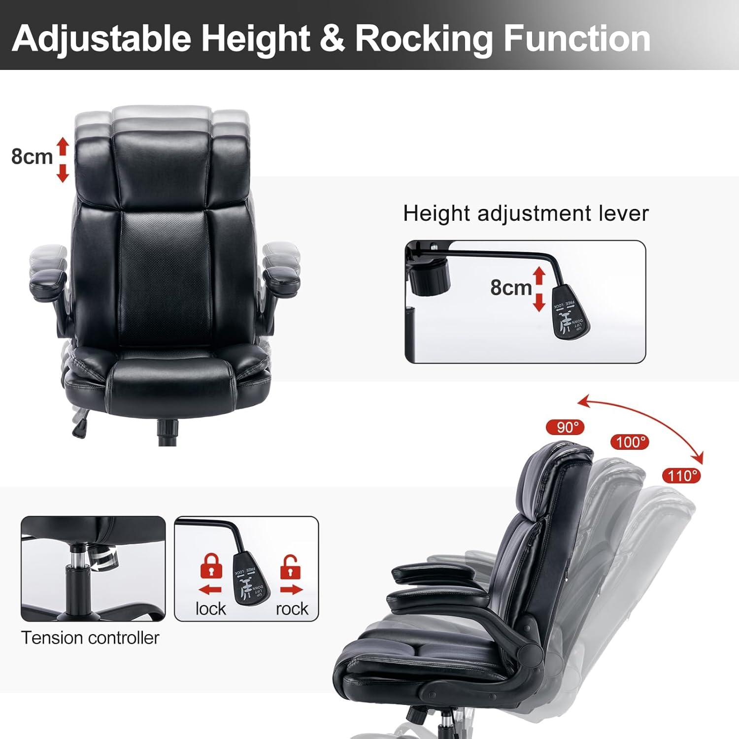 Ergonomischer Bürostuhl PU-Leder Schwarz 150KG belastbar Armlehnen