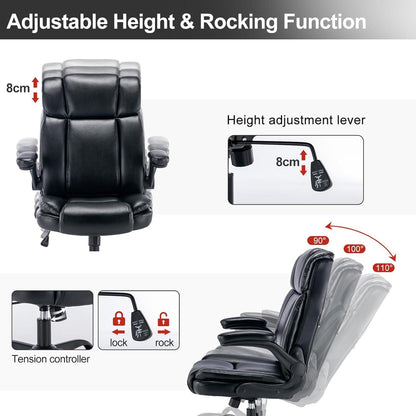 Ergonomischer Bürostuhl PU-Leder Schwarz 150KG belastbar Armlehnen
