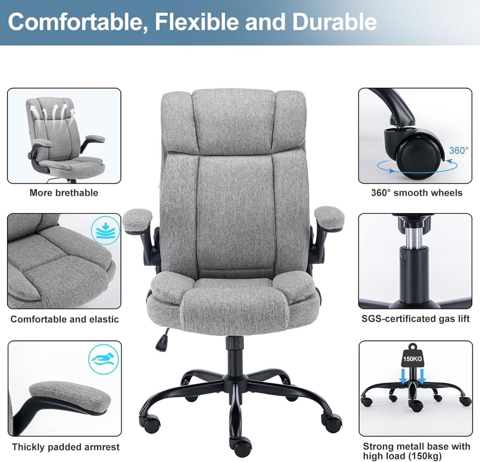 LIYURUI Ergonomischer Bürostuhl mit hoher Rückenlehne und breitem Sitz, Grau