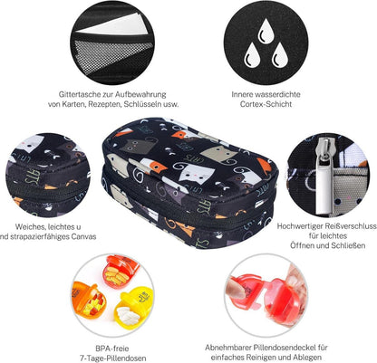 Tablettenbox 7 Tage Regenbogen Pillendose Organizer Canvas Tasche