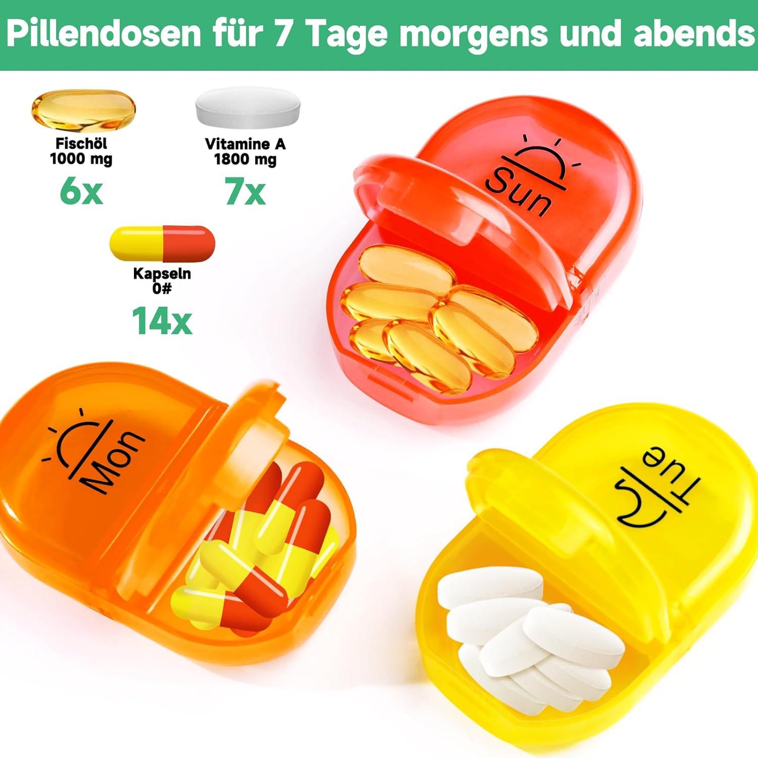 Serfeymi Tablettenbox 7 Tage Pillendose 2 Fächer Canvas Tasche Medikamente Schwarz