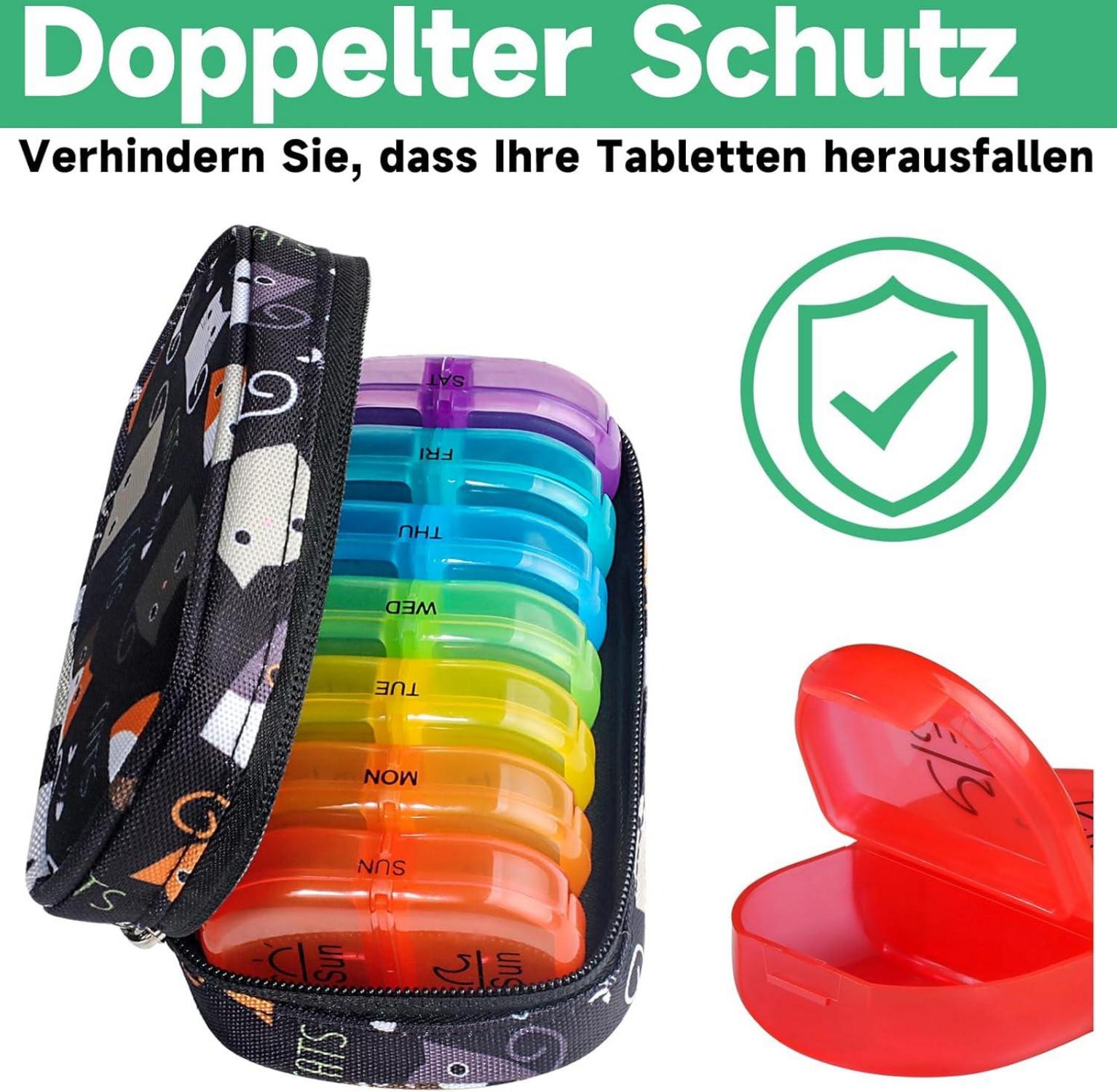 Wochen Tablettenbox Organizer Regenbogen Schwarz Canvas Tasche