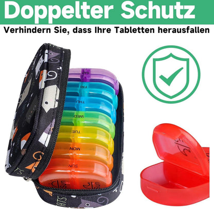 Wochen Tablettenbox Organizer Regenbogen Schwarz Canvas Tasche