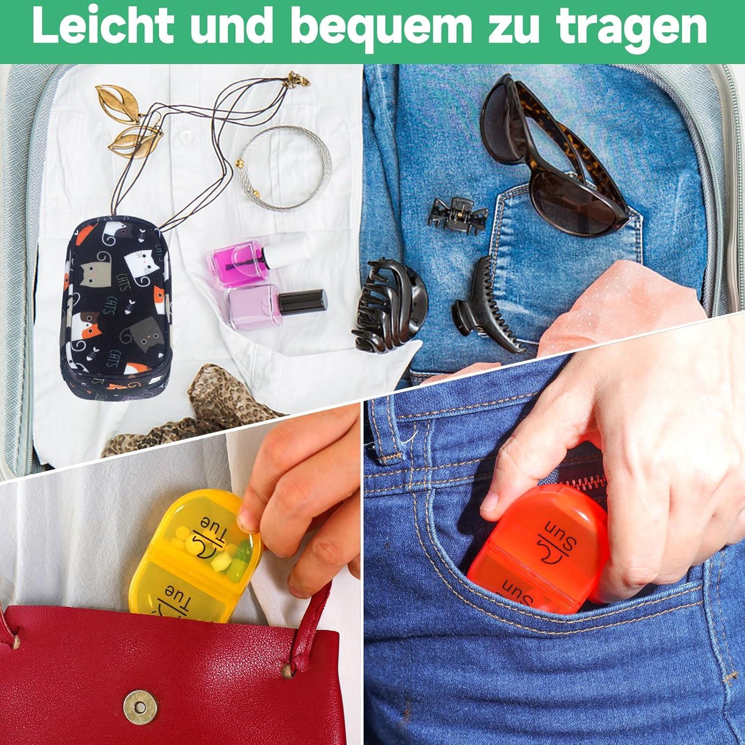 Tablettenbox 7 Tage groß, 2 Fächer, Regenbogen, mit Canvas Tasche