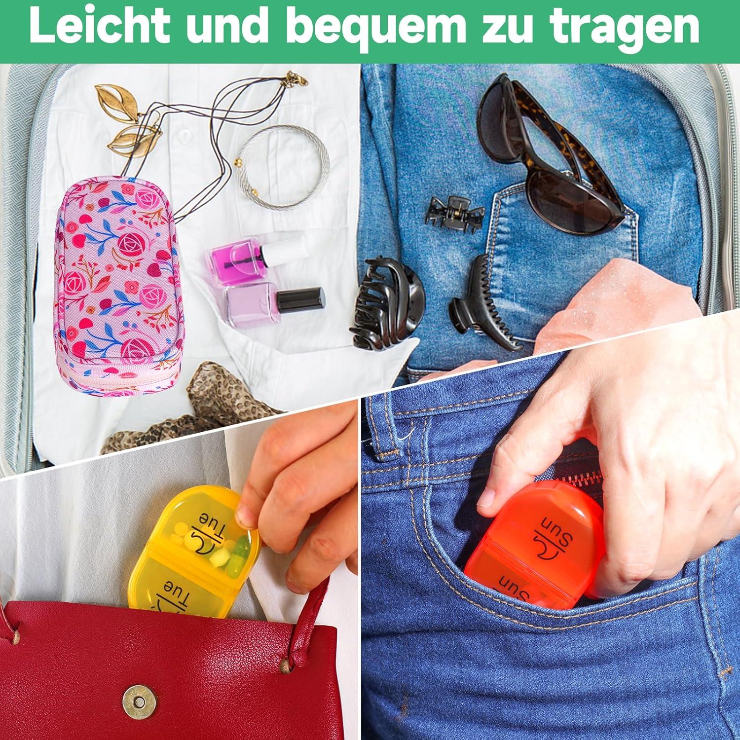 Tablettenbox 7 Tage Pillendose 2 Fächer Regenbogen Canvas Tasche