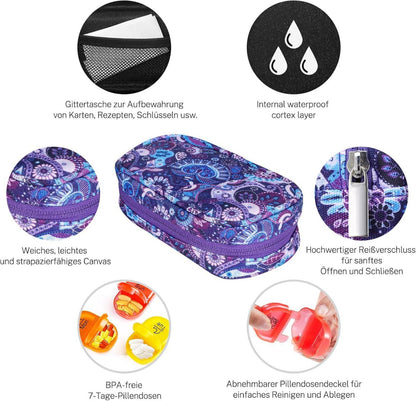 Tablettenbox 7 Tage Organizer mit Reißverschluss Tasche – Lila