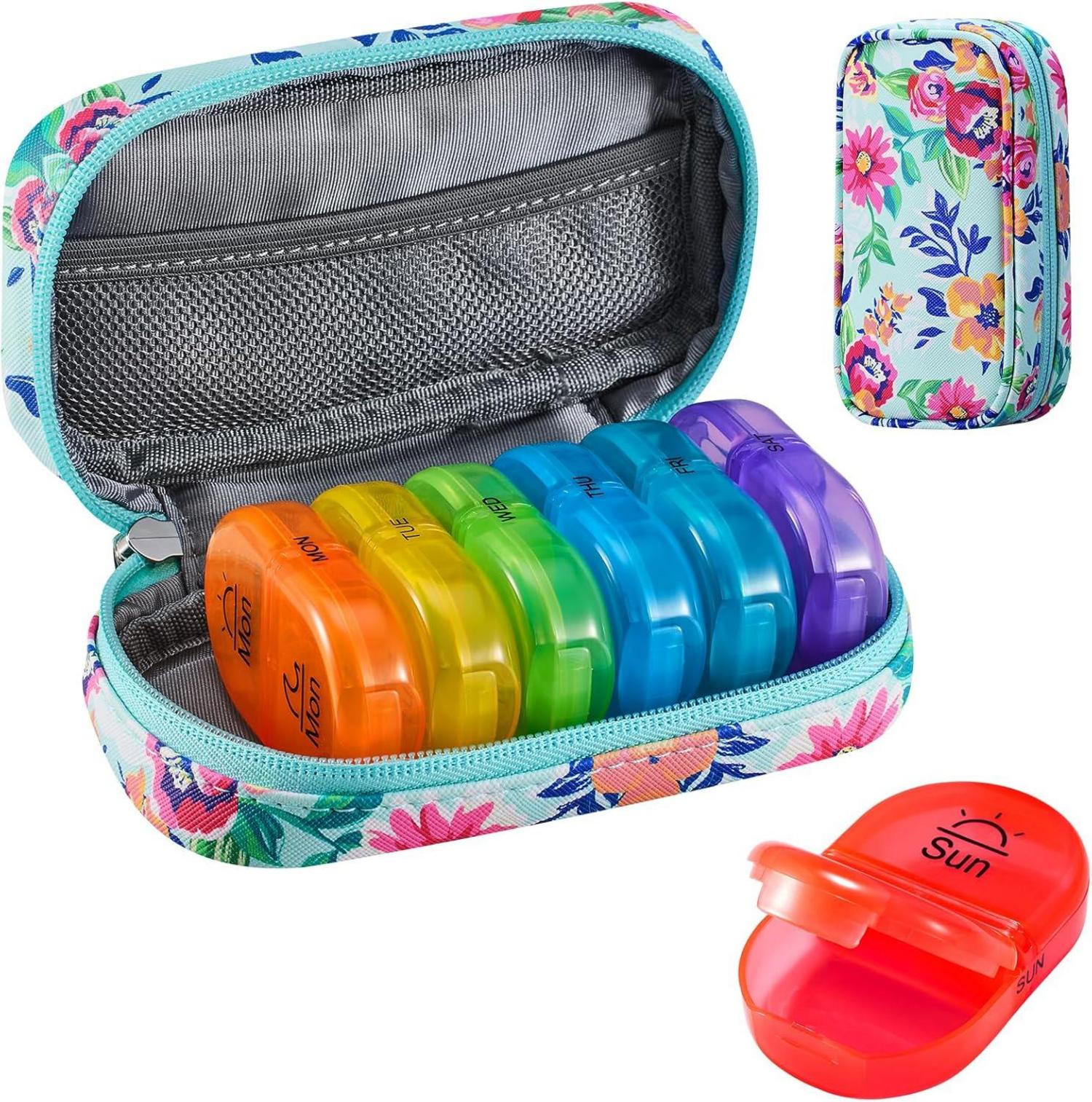 Tablettenbox 7 Tage Pillendose Organizer PU Leder Regenbogen