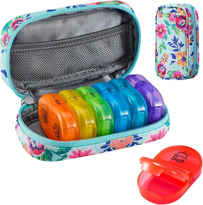 Tablettenbox 7 Tage Pillendose Organizer PU Leder Regenbogen
