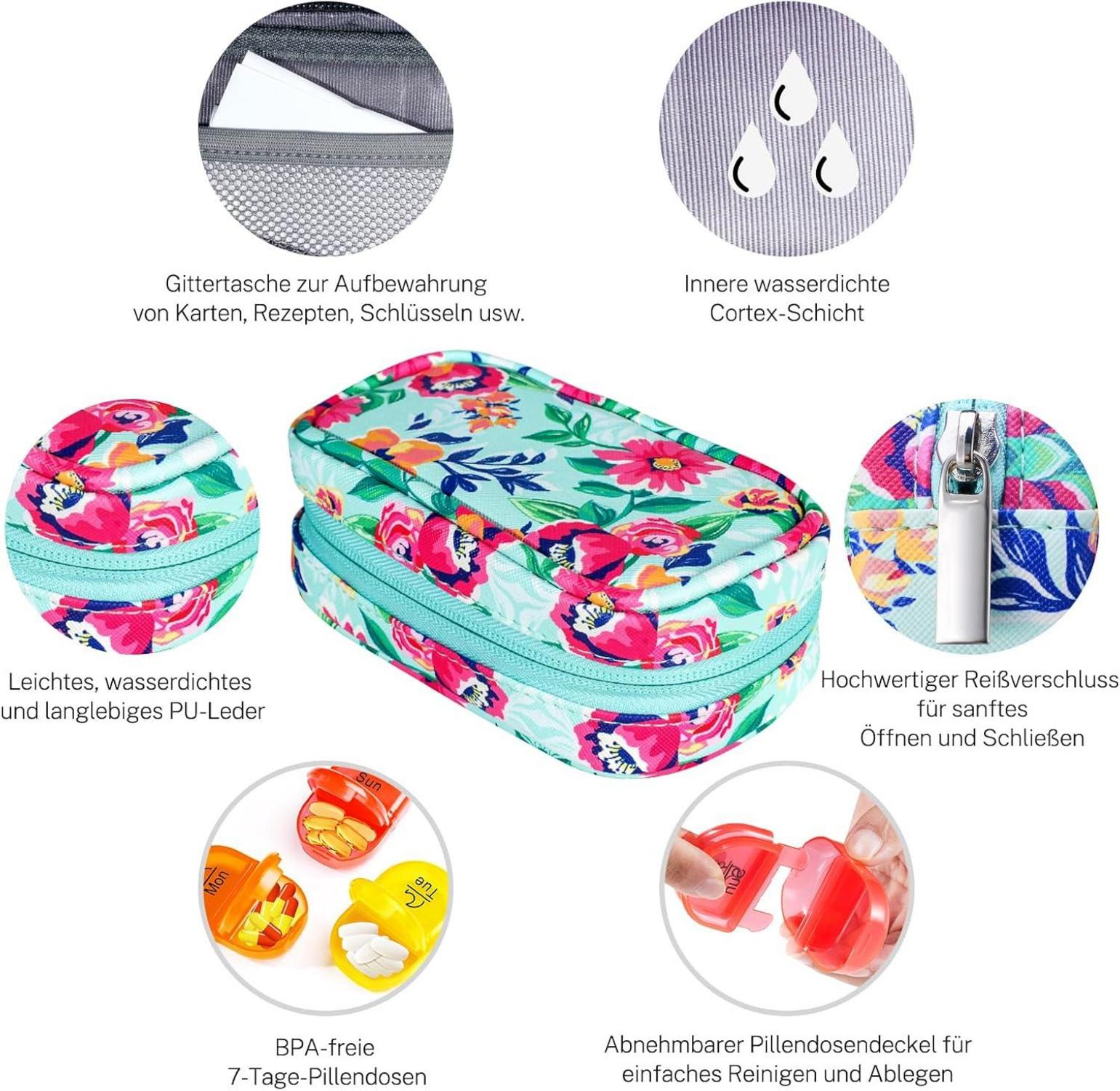 Tablettenbox 7 Tage Pillendose Organizer PU Leder Regenbogen