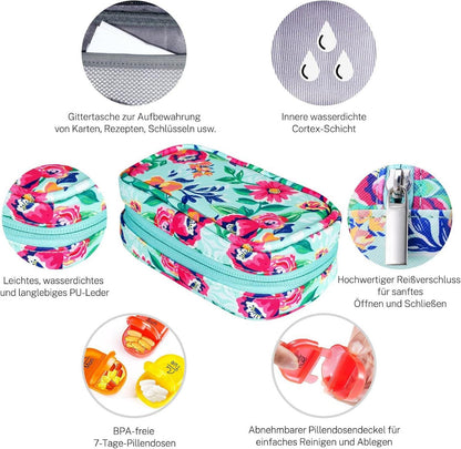 Tablettenbox 7 Tage Pillendose Organizer PU Leder Regenbogen