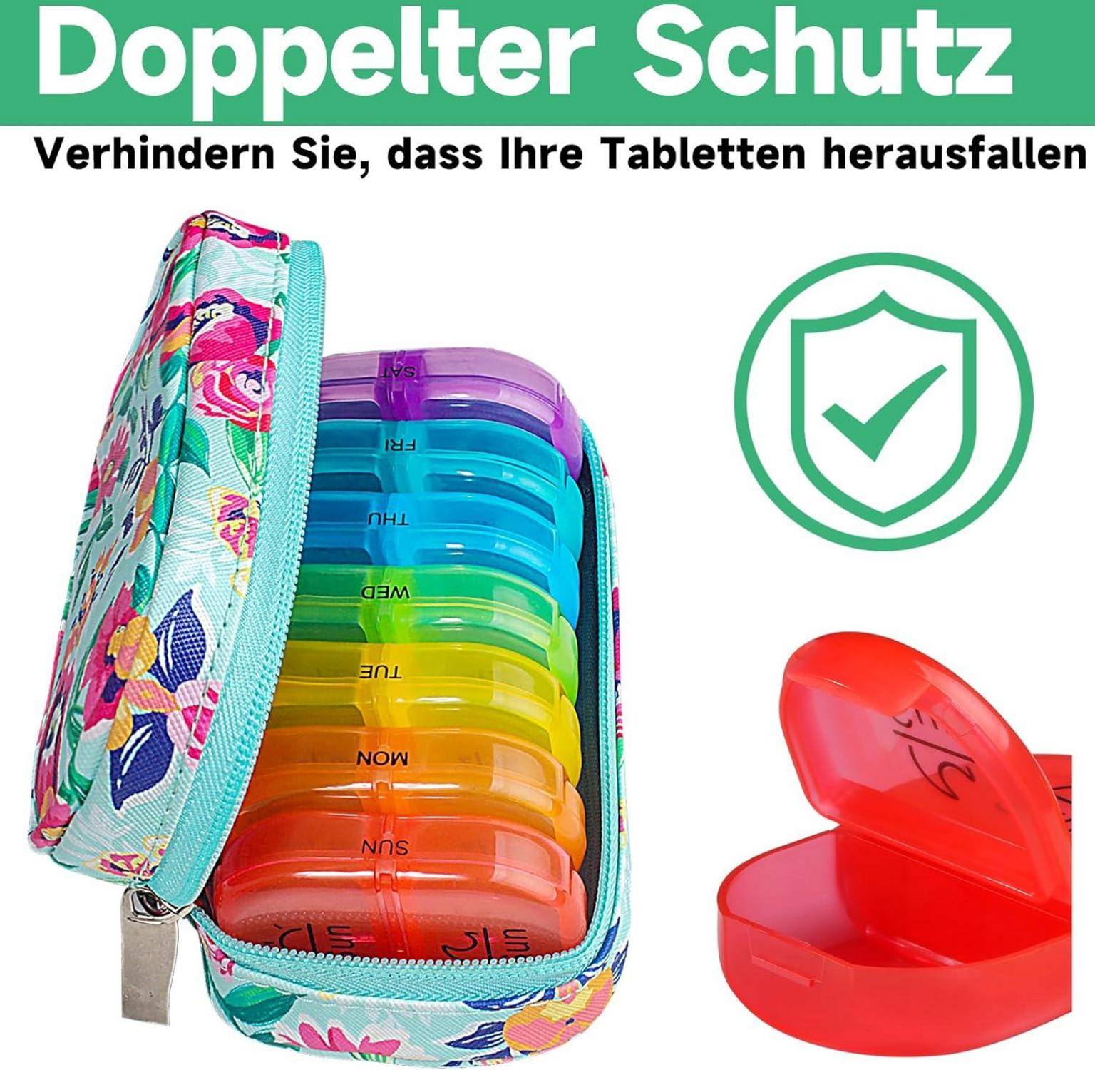 Tablettenbox 7 Tage PU Leder Organizer Pillendose Regenbogen