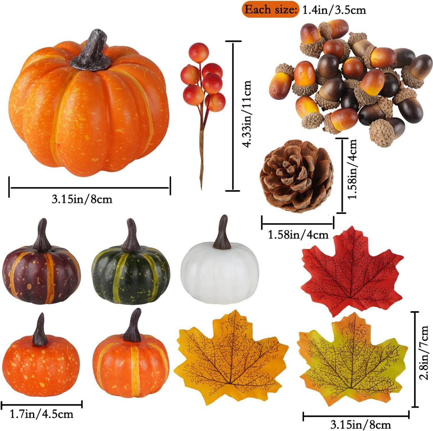 162tlg. Herbst Deko Set Ahornblätter Kürbisse Eicheln Pine Cones