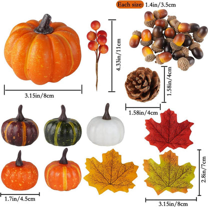 162tlg. Herbst Deko Set Ahornblätter Kürbisse Eicheln Pine Cones