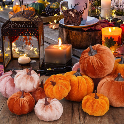 12 Künstliche Kürbisse Herbst Deko Set - 3 Größen & Farben