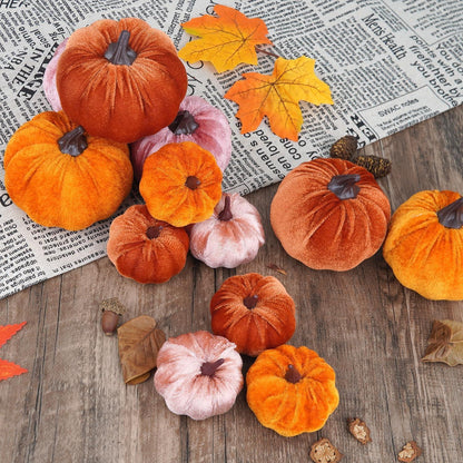 12 Künstliche Kürbisse Herbst Deko Set - 3 Größen & Farben