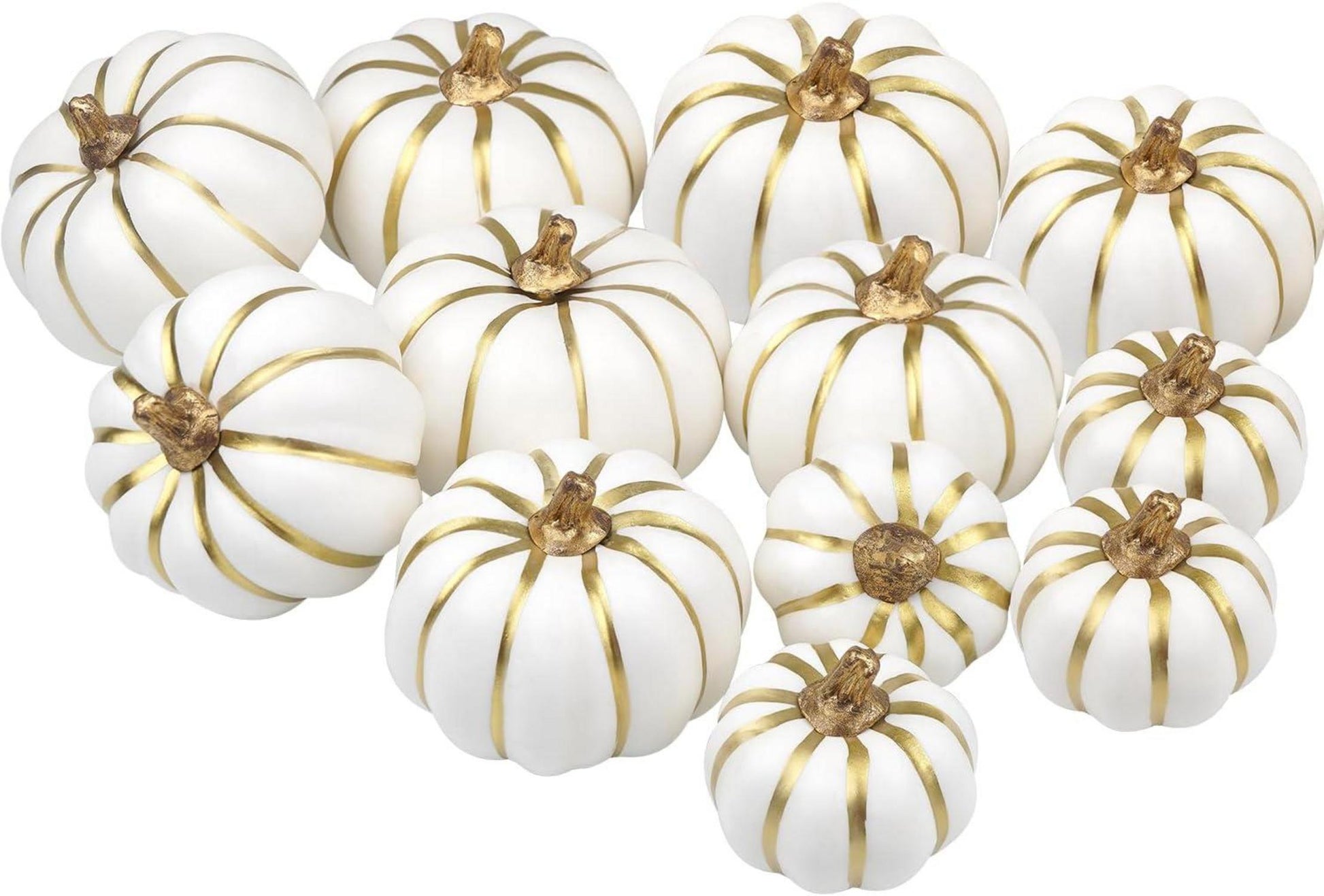 12er Set Herbst Kürbisse Weiße Goldline Halloween Deko