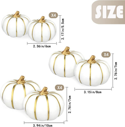 12er Set Herbst Kürbisse Weiße Goldline Halloween Deko