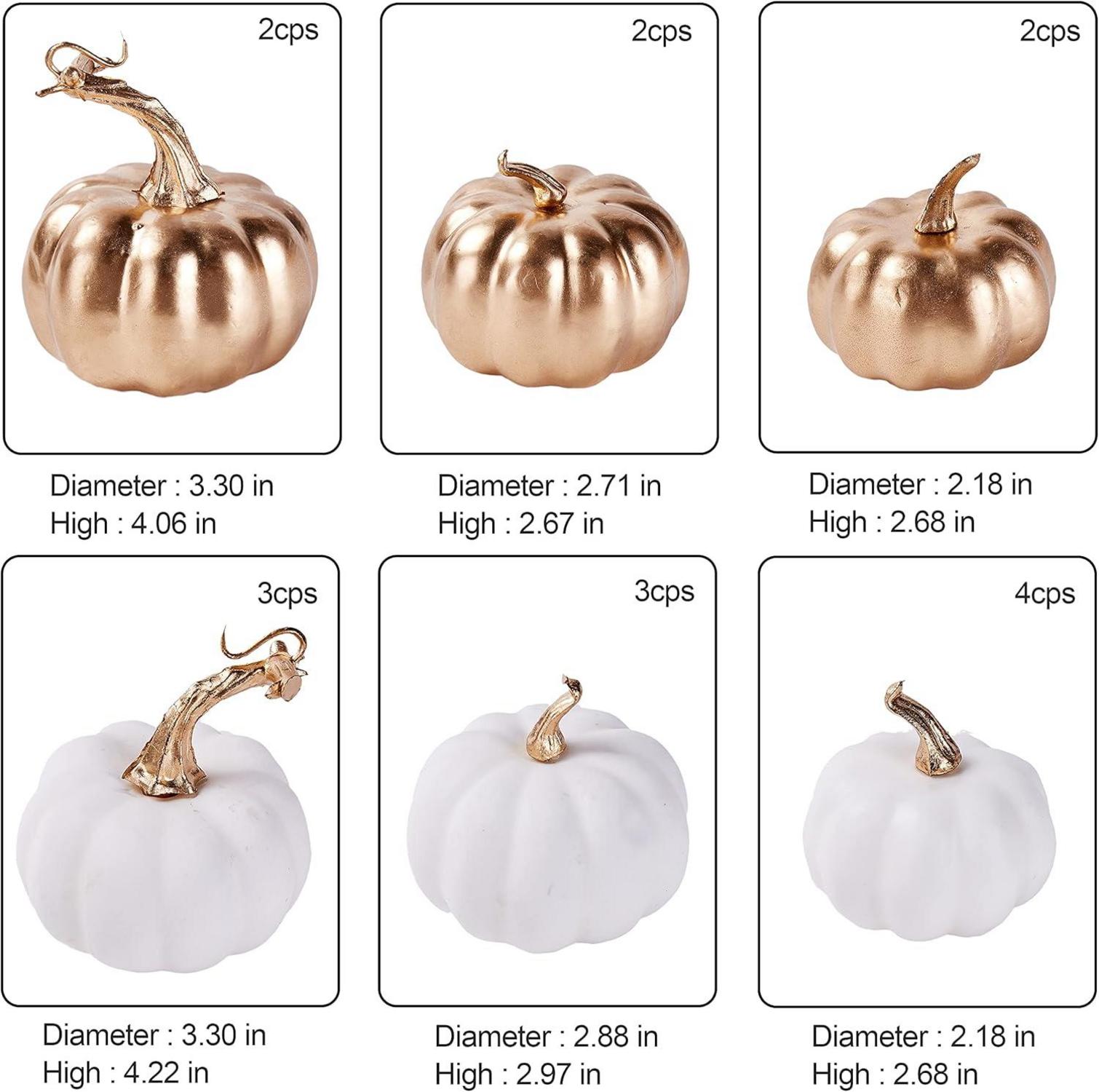 16er Set Herbst Kürbisse Weiß Gold Dekoration Halloween Thanksgiving