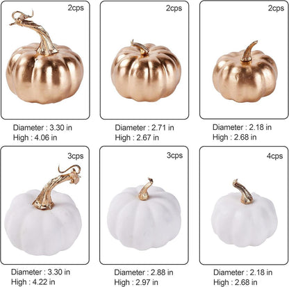 16er Set Herbst Kürbisse Weiß Gold Dekoration Halloween Thanksgiving