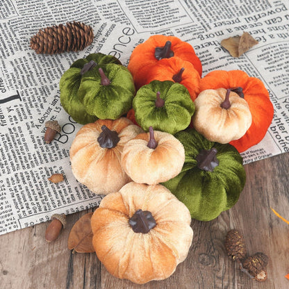 12 Künstliche Halloween Kürbisse Stoff Ernte Set Herbst Deko Rot Grün