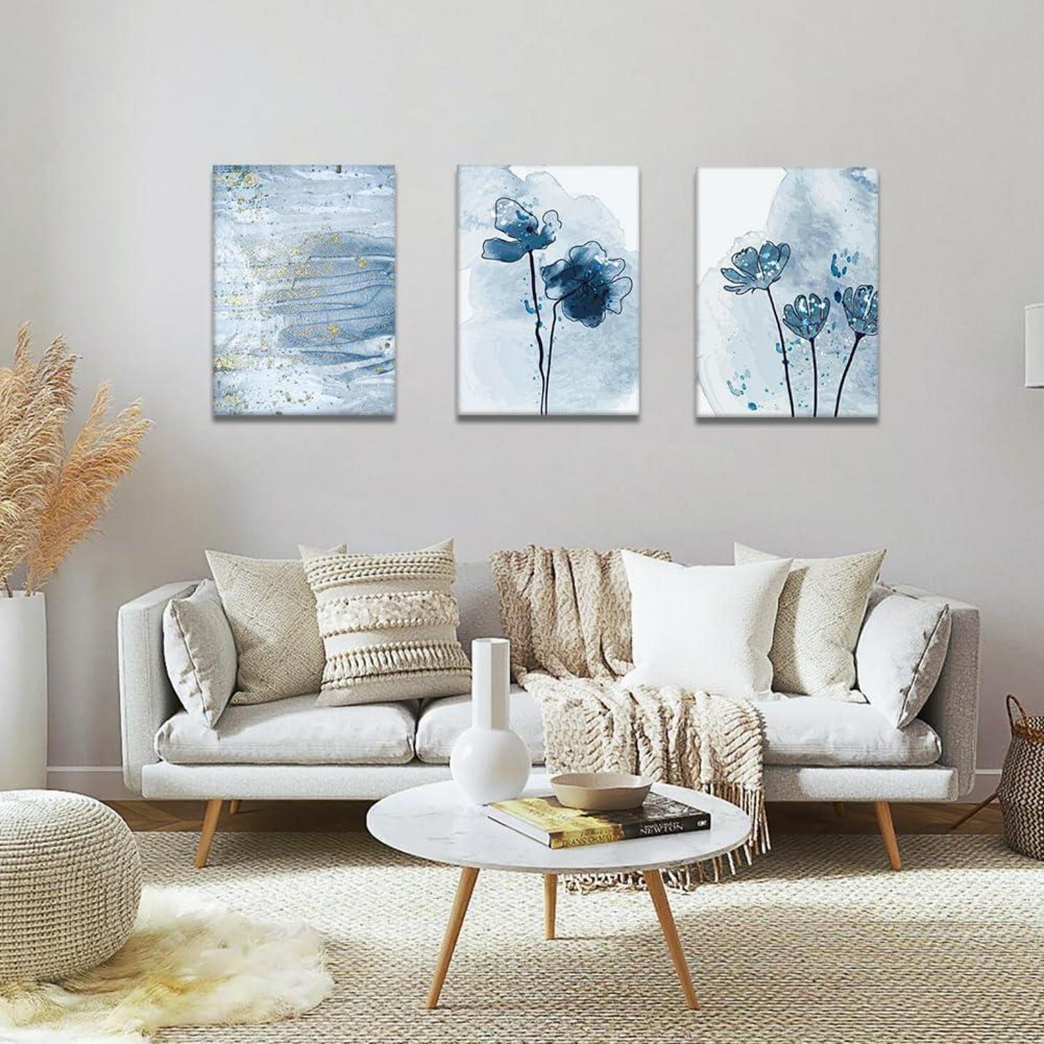 3-Teilig Abstract Leinwandbilder Blaue Goldene