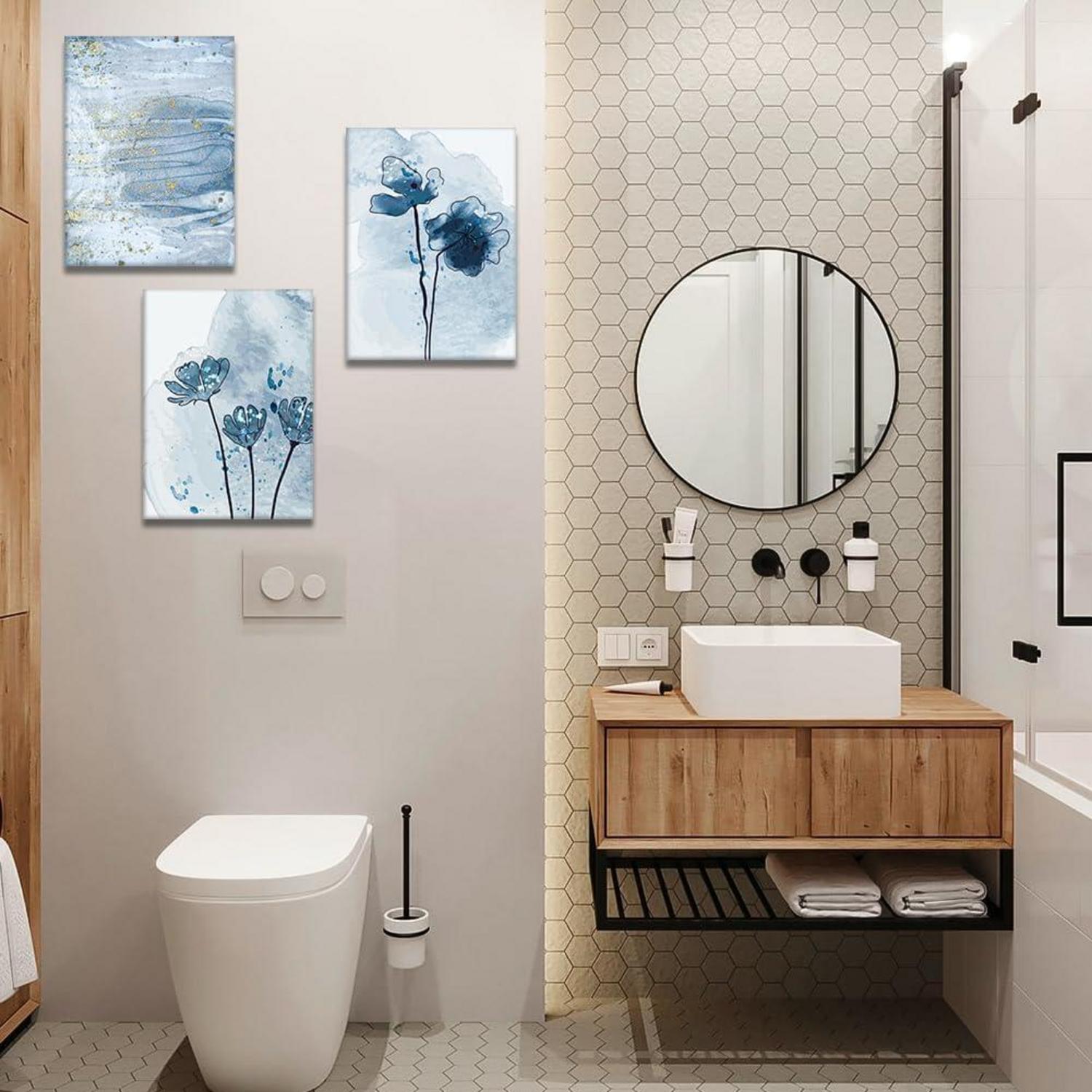 3-teilig Abstract Leinwandbilder Blaue Goldene Aquarellmalerei 30x40cm