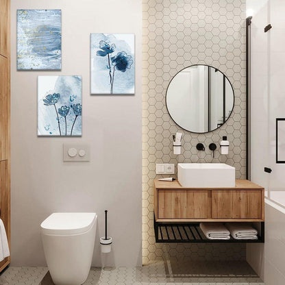 3-teilig Abstract Leinwandbilder Blaue Goldene Aquarellmalerei 30x40cm