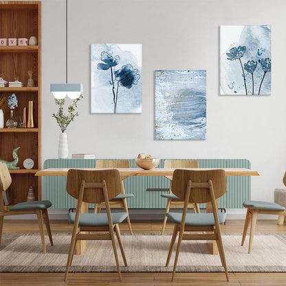 3-teilig Abstract Leinwandbilder Blaue Goldene Aquarellmalerei 30x40cm