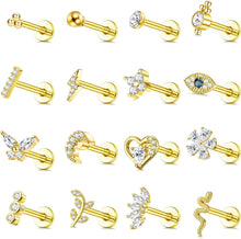 16er Set Helix Tragus Piercing Ohrringe Chirurgenstahl CZ Gold
