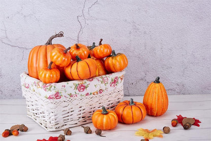Herbst Dekor - 12 Stück Große Künstliche Orange Faux Ernte Kürbisse