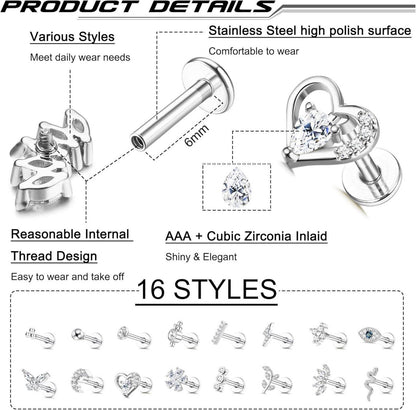 Damen Helix Knorpel Piercing Ohrringe Set 16G Chirurgenstahl