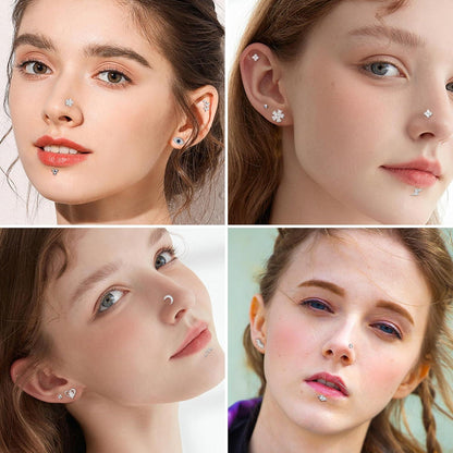 16 Stück 16G Helix Tragus Piercing Knorpel Ohrringe Chirurgenstahl CZ Herz Blatt Nasenstecker Lippenpiercing Ohr Silber