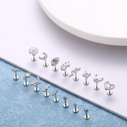 16 Stück 16G Helix Tragus Piercing Ohrringe Damen Chirurgenstahl Zirkonia Set