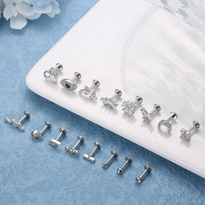 16 Stück 16G Helix Tragus Piercing Set Chirurgenstahl CZ Mond Herz