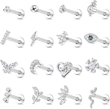 16 Stück 16G Helix Tragus Piercing Set CZ Mond Herz Blatt Ohrschmuck
