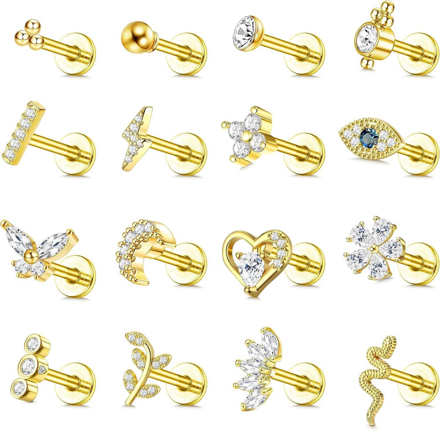16 Stück Helix Tragus Piercing Knorpel Ohrringe Chirurgenstahl