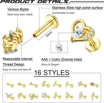 Helix Tragus Piercing Set 16G Knorpel Ohrringe